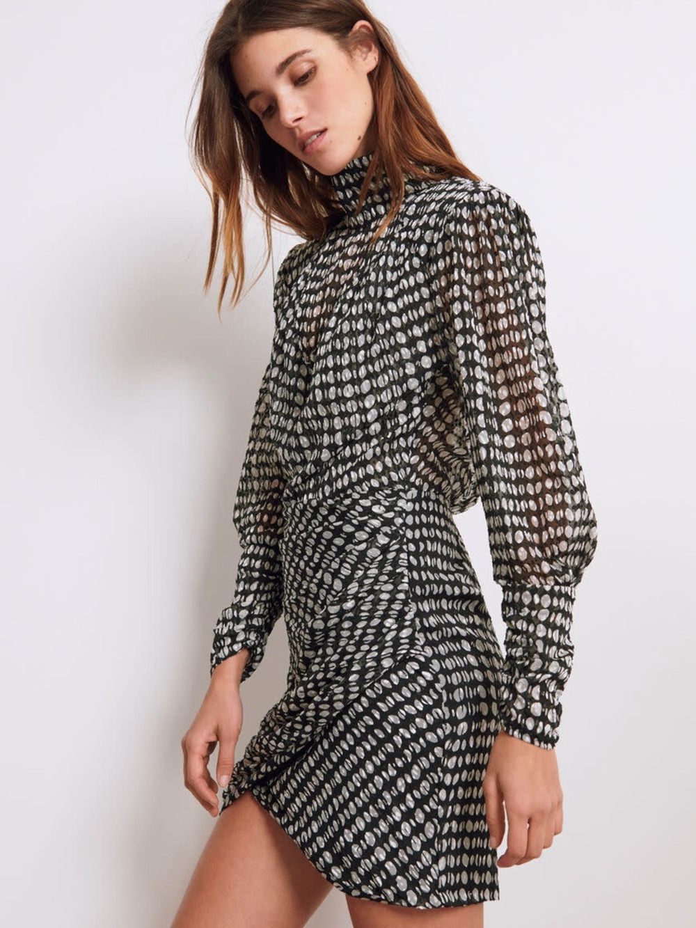 BA&SH Byrdie Black and White Mini High-Neck Women’s Dress
